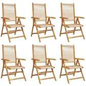 vidaXL Verstelbare klapstoelen, 6 stuks, beige, massief acaciahout