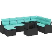 vidaXL Tuinset met 9 zitplaatsen, zwart, van polyrotan