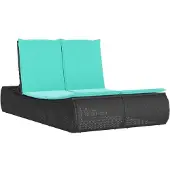 vidaXL Ligbed 2-persoons met kussens poly rattan zwart