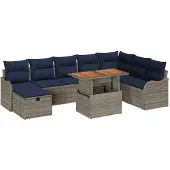 vidaXL Tuinbank Set 9 st Grijs poly rattan