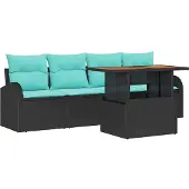 vidaXL Tuinbank Set 5 st Zwart Poly rattan
