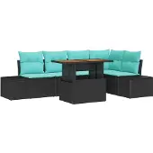 vidaXL Tuinset, 6-delig, zwart, polyrotan