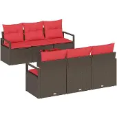 vidaXL Tuinbank Set 7 st 6-Aantal zitplaatsen Beige en Rood