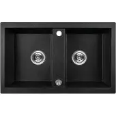 Laveo BADLAND Spoelbak, granieten spoelbak, dubbele spoelbak, BARBADOS, 48x78, zwart | Inclusief sifon!
