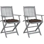vidaXL Klapstoelen, 2 stuks, met kussens, gemaakt van massief acaciahout
