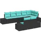 vidaXL Tuinset met tuinbank, inclusief opbergruimte, zwart en turquoise, van polyrotan