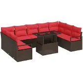 vidaXL Tuinbank Set 10 st Bruin Poly rattan