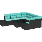 vidaXL Bankset, 9-delig, zwart [Synthetisch]: Polyrotan