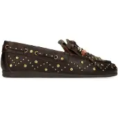 Manfield Donkerbruine leren loafers met gouden studs | Maat 40