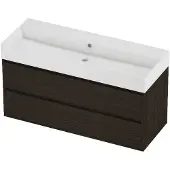 Proline Zara Badmeubel In Kader 120x46cm - 2 Laden Symmetrisch - Greeploos - Wastafel Midden Glans Wit - Zonder Kraangat - Mokka Oak
