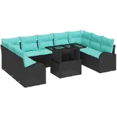 vidaXL Tuinset met 10 stukken, zwart, van polyrotan