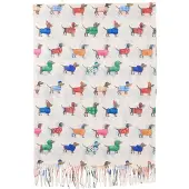 Zwillingsherz Sjaal 'Happy Dackel' beige / blauw / groen / rood