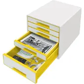 Leitz Ladebak WOW CUBE 5214, 5 laden, DIN A4, polystyreen, geel, met een gele kleur.