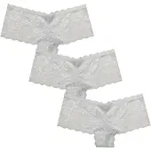 BE YOU Dames-slipjes met bloemenprint en kanten rand (set van 3) (Wit)
