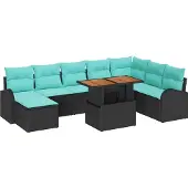 vidaXL Tuinbank Set 9 st Zwart Poly rattan
