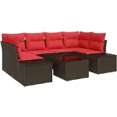 vidaXL Tuinbank Set 8 st Beige en Rood poly rattan