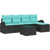 vidaXL Tuinset met 6 zitplaatsen, zwart, van polyrotan