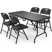 Rijoka Opklapbare tuinmeubelset - Houtlook - Set bestaande uit een opklapbare tafel en 4 opklapbare stoelen | Taupe