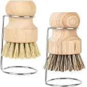 Markenlos – Set van 2 bamboe palmborstels met 2 afvoerrekken voor afwas en schoonmaken, houten schrobborstels voor potten, pannen en gootsteenreiniging