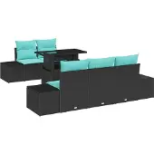 vidaXL Bankstel 6 st 5-zits Zwart en Blauw poly rattan