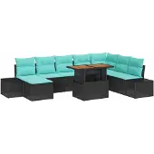 vidaXL Tuinset, 9-delig, zwart, polyrotan
