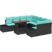 vidaXL Tuinset, 9-delig, zwart, polyrotan