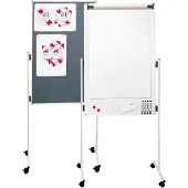 Franken Premiumline Dubbelzijdig Mobiel Presentatiebord CombiFlipover UMT FC Grijs/Vilt, wit/magnetisch whiteboard Vrijstaand 76 x 121 cm
