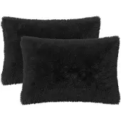 vidaXL Kussensloop 2 st HEERLEN Zwart 50 x 70 cm PV Fleece