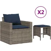 vidaXL 4-delige loungeset voor de tuin met kussens, grijs, polyrotan