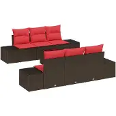 vidaXL Tuinbank Set 8 st Beige en Rood poly rattan