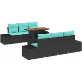 vidaXL Tuinset, 7-delig, 6 zitplaatsen, zwart en teal