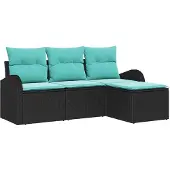 vidaXL Set van 4 tuinmeubels, zwart en turquoise, van polyrotan