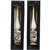 Christmas Decoration Glazen top voor de kerstboom, 31 cm, met sneeuw- en vogelmotief, 1 stuk, assorti. Wit