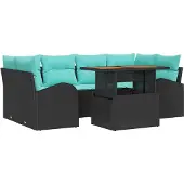 vidaXL Tuinset, 7-delig, zwart, polyrotan