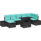 vidaXL Tuinset met 8 zitplaatsen, zwart, van polyrotan