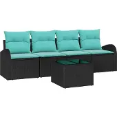 vidaXL Tuinset voor de tuin, 5-delig, 4 zitplaatsen, zwart en turquoise