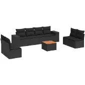 vidaXL 9-delige Loungeset met kussens poly rattan zwart