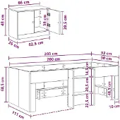vidaXL Loft Bed Frame met Kast 3 st Gerookt eiken Bewerkt hout
