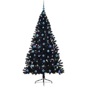 vidaXL Kunststof Voorverlichte Kerstboom met 300 LED Zwart 210 cm PVC