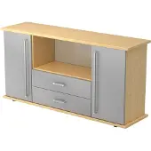 Hjh OFFICE PRO KAPA SB | Dressoir | met deuren + laden - Esdoorn/Zilver Sideboard Chrome metaal handgreep