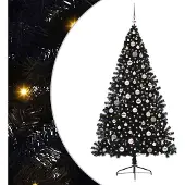 vidaXL Kunststof Voorverlichte Kerstboom met 300 LED Zwart 240 cm PVC