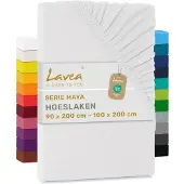 Lavea Hoeslaken Jersey Katoen Stretch 33cm Hoge Hoek - wit 100x200cm