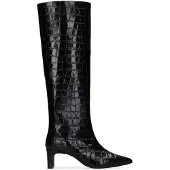 Manfield Zwarte leren hoge laarzen met croco print | Maat 38