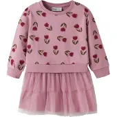 Name it MINI gebloemde midi sweatjurk - oudroze Meisjes Katoen Ronde hals - maat 104