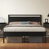 Dripio Bed 140x200 cm met lattenbodem, opbergruimte, metaal, zwart