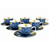 Duo 6x Van Gogh Sterrennacht Kopjes 280ml met Schotels Porselein