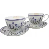 Queen Isabell Porseleinen Koffiekopjes met Schotels - Lavendel Design (2 stuks)