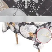 ANRO Kerstballen Tafelzeil Zwart Rechthoekig 200x140 cm - Rechte rand