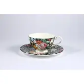 Marco polo Elegante Bone China Kop in Schotel, 185 ml, Bloemendesign