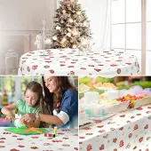 ANRO Tafelkleed Kerst Hartjes & Boompjes Wit Ovaal 160x140cm Met sierband Afwasbaar Waterafstotend
